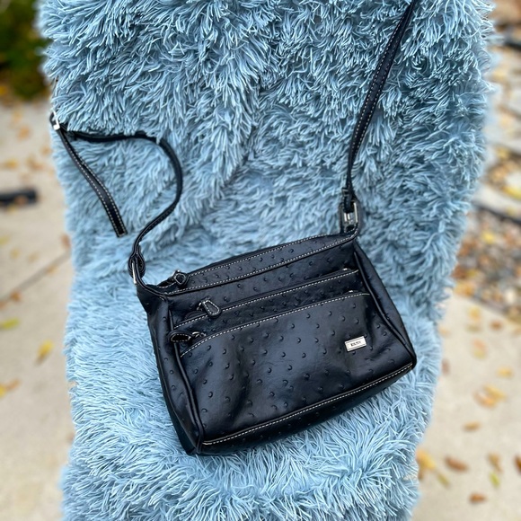 Koltov Crossbody Purse Black Astridge Pattern Adjustable Strap Silver Tone - Picture 2 of 4